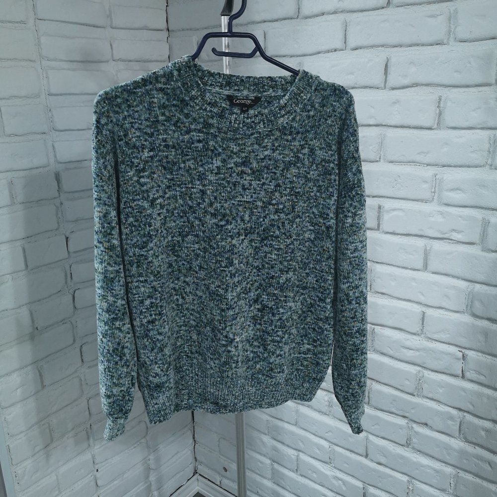 George Ladies Size Small Multi Colored Round Neck Straight Fit Chenille Sweater
